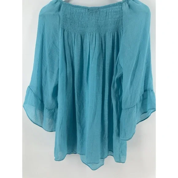 Zac & Rachel Turquoise Boho Baby Doll Beachy Peasant Bell Sleeve Flowy BB18 - Picture 2 of 8